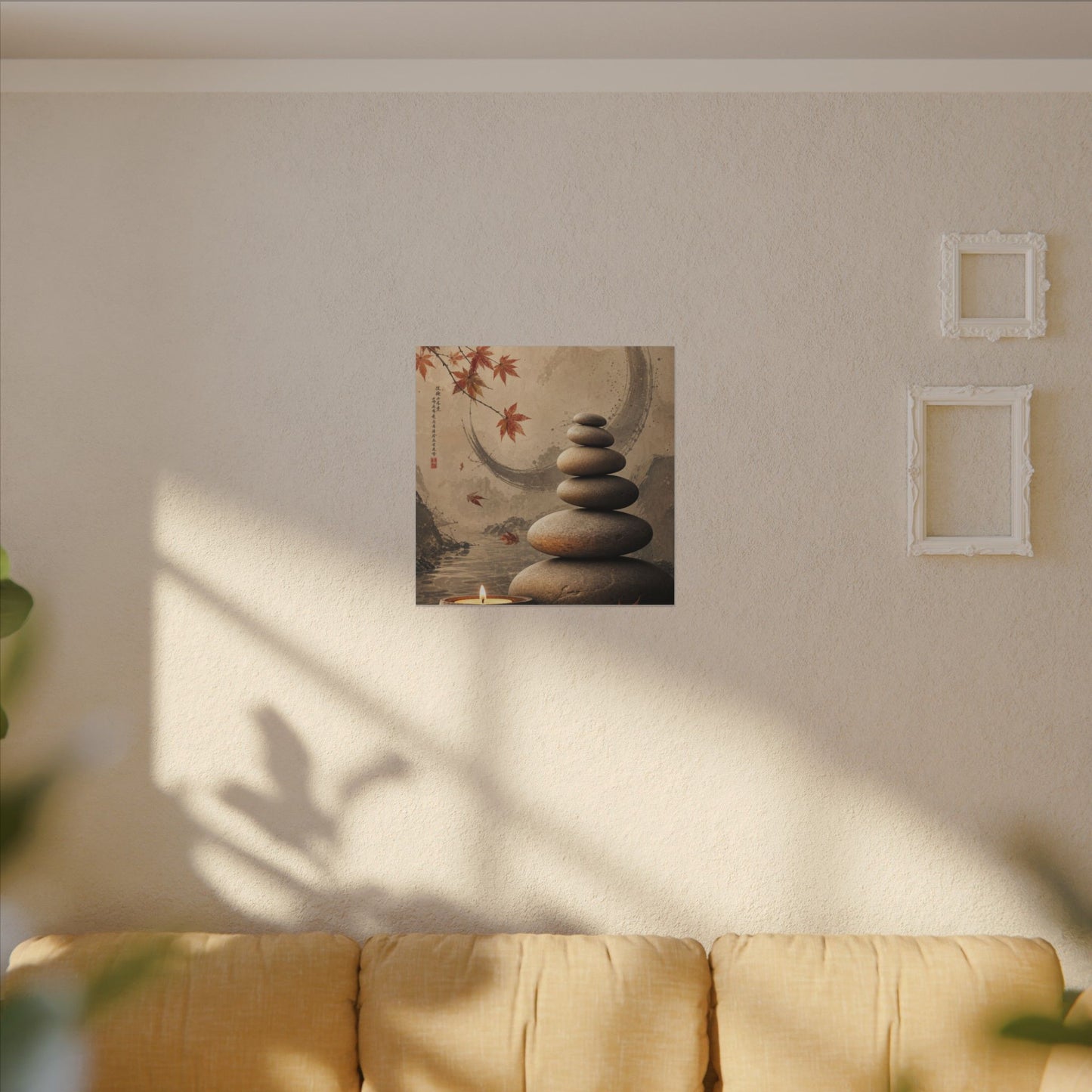 Japandi River Stones in Candlelight | Japanese Pattern Canvas Art