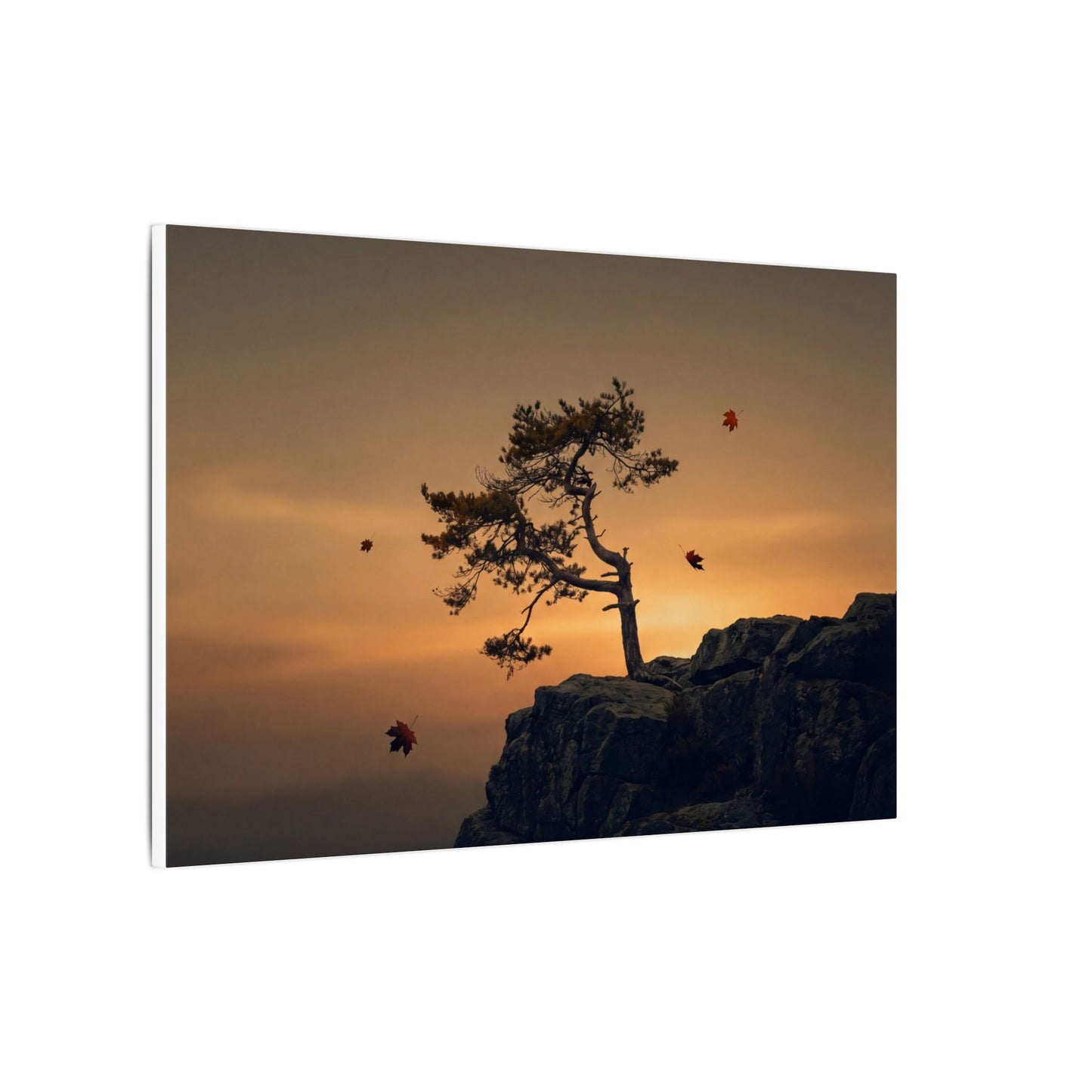 Dark Japandi Pine Tree in Golden Hour | Moody Minimal Canvas Art