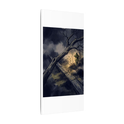 Dark Japandi Moonlit Garden in Golden Hour | Charcoal Ink Canvas Art