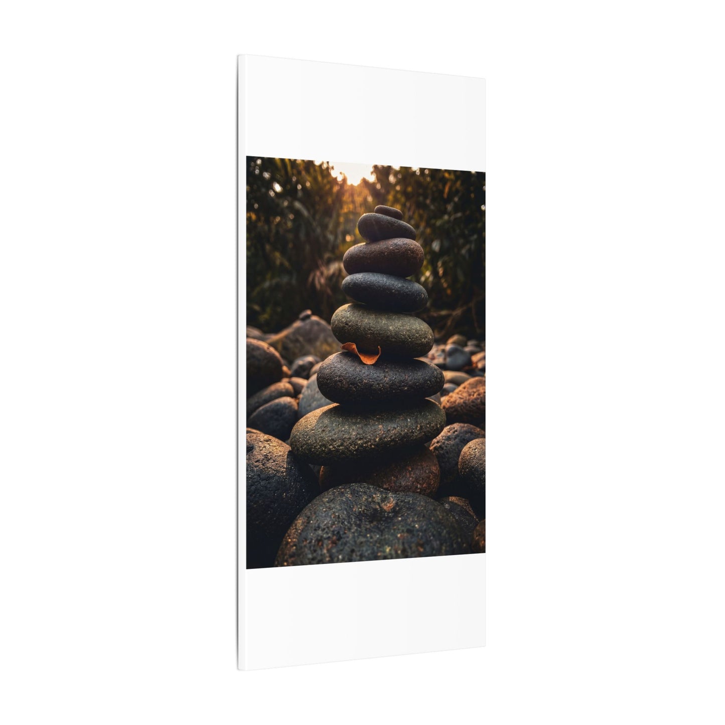 Dark Japandi River Stones in Golden Hour | Moody Minimal Canvas Art