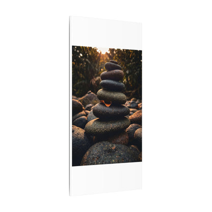 Dark Japandi River Stones in Golden Hour | Moody Minimal Canvas Art