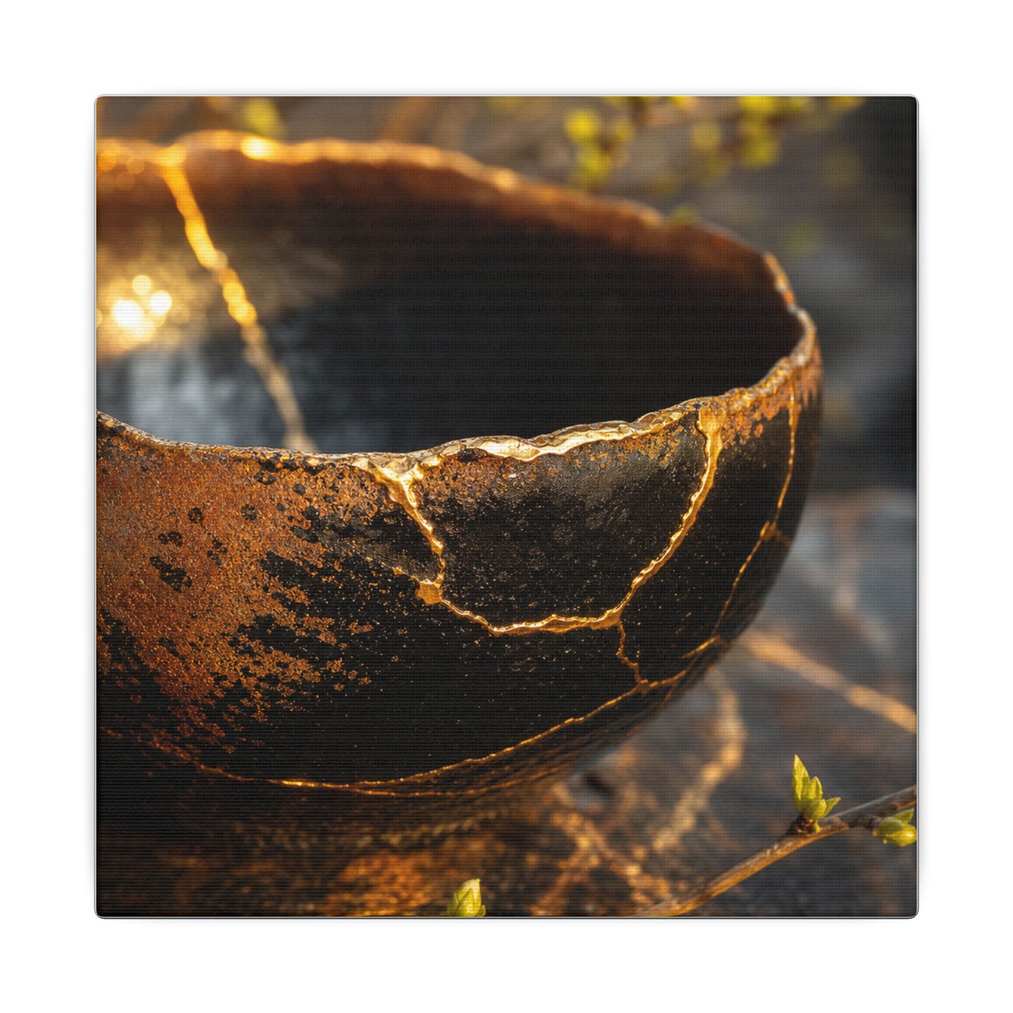 Kintsugi Ceramic Bowl in Golden Hour | Gold Vein Canvas Art