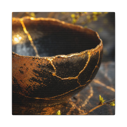 Kintsugi Ceramic Bowl in Golden Hour | Gold Vein Canvas Art