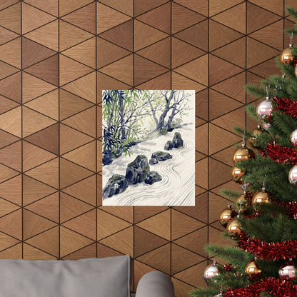 Zen Rock Garden in Dappled | Sumi E Wall Art Print