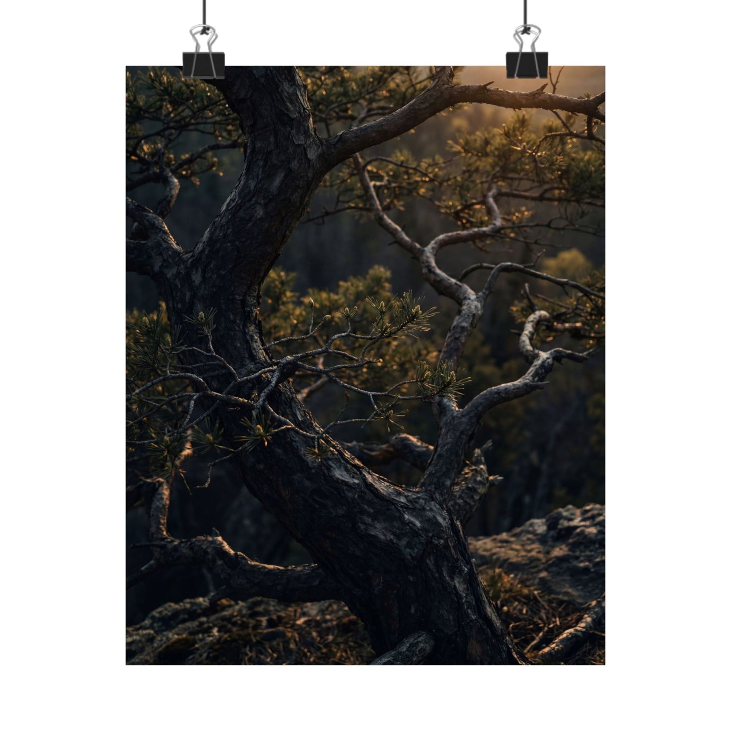 Pine Tree Spring Wall Art Print | Dark Japandi Sophisticated Design Art Print