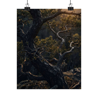 Pine Tree Spring Wall Art Print | Dark Japandi Sophisticated Design Art Print