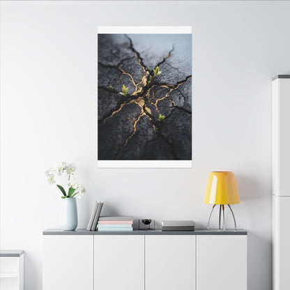 Ma Cracked Earth Canvas Art - Dark Japandi Charcoal Ink