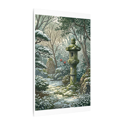 Stone Lantern Winter Canvas Art | Japandi Warm Design