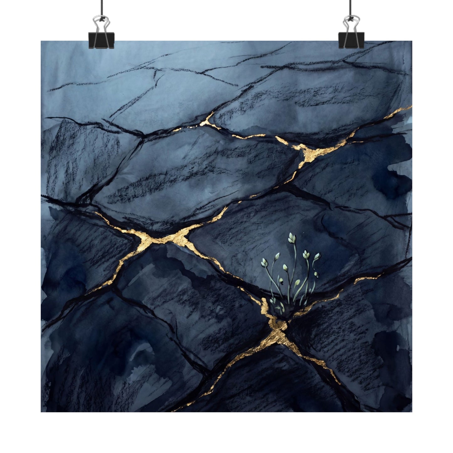 Mono No Aware Cracked Earth Wall Art Print - Dark Japandi Charcoal Ink Art Print