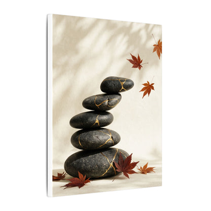Kintsugi River Stones in Dappled | Crackle Gold Canvas Art