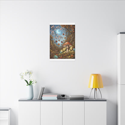 Autumn Cherry Blossom Mushroom Illustration Canvas Art | Enchanting Decor
