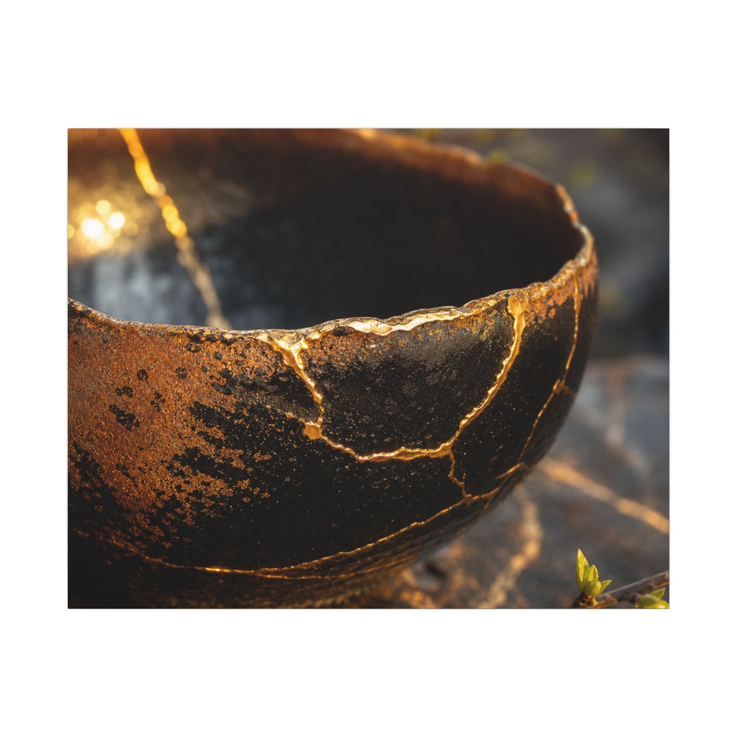 Kintsugi Ceramic Bowl in Golden Hour | Gold Vein Canvas Art
