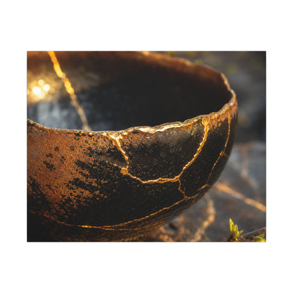 Kintsugi Ceramic Bowl in Golden Hour | Gold Vein Canvas Art