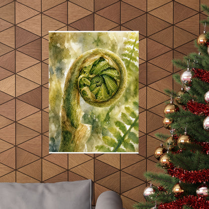 Elegant Fern Unfurling Wall Art Print - Watercolor Japandi