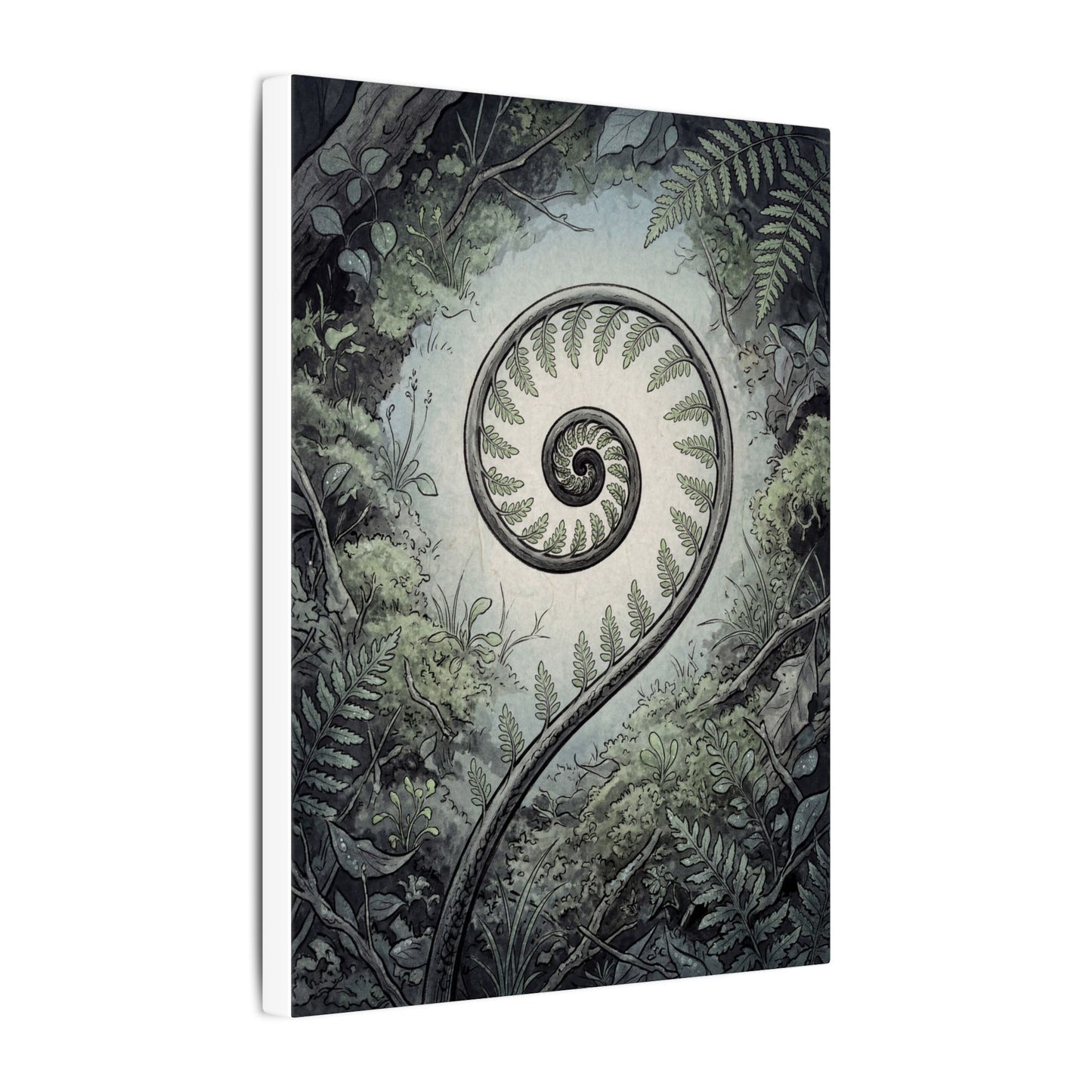 Zen Fern Unfurling in Dawn | Ukiyo E Inspired Canvas Art