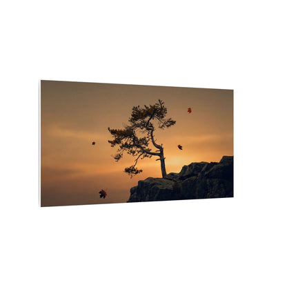 Dark Japandi Pine Tree in Golden Hour | Moody Minimal Canvas Art