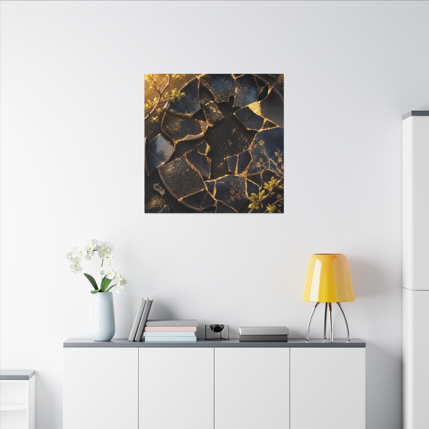 Golden Hour Broken Pottery Canvas Art - Kintsugi Ma