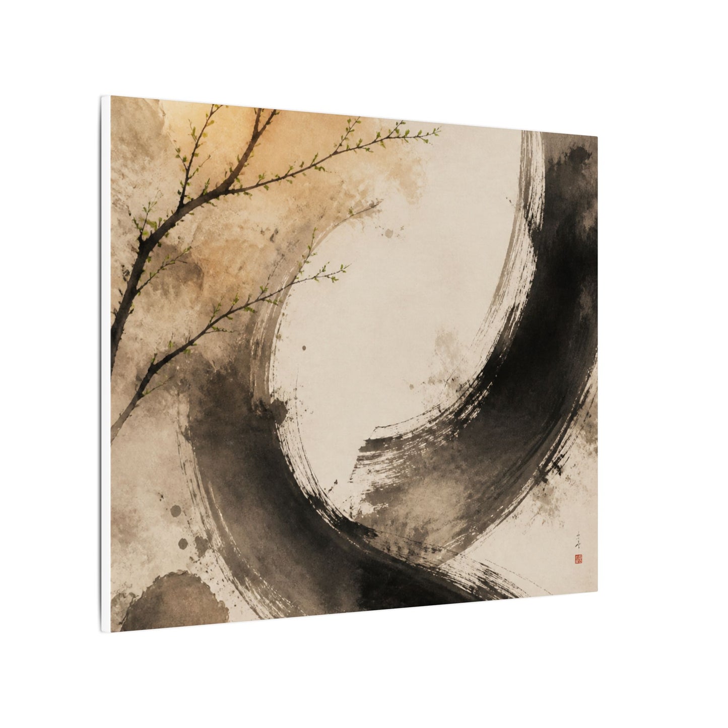 Japandi Ink Brushstroke in Golden Hour | Watercolor Canvas Art