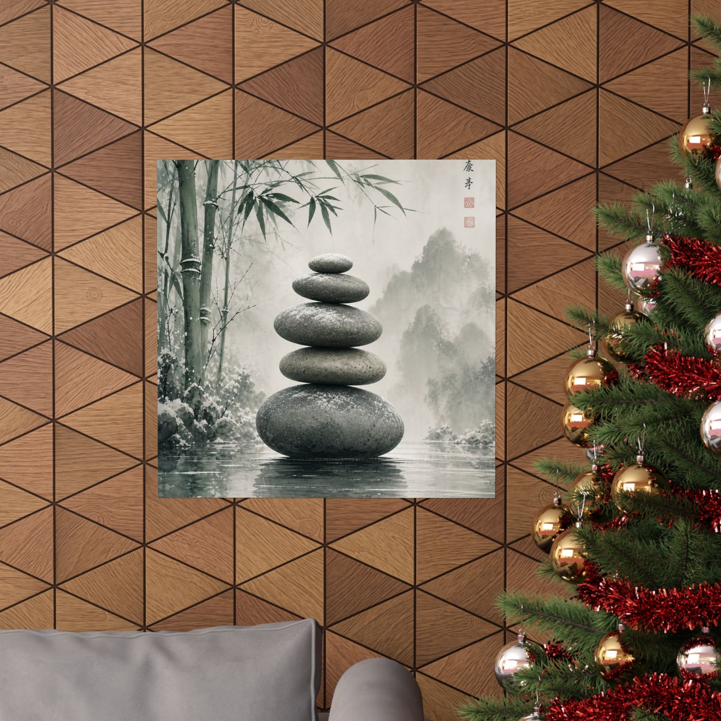 River Stones Sumi E Wall Art Print | Tranquil Zen Art