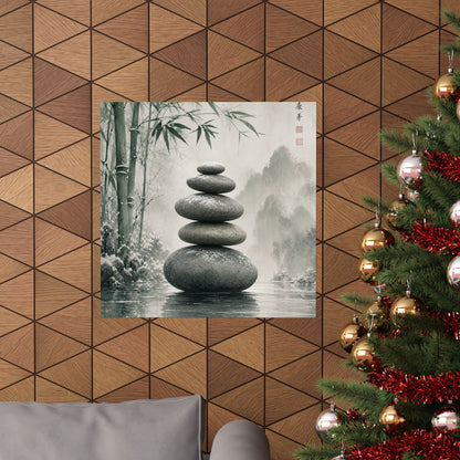 River Stones Sumi E Wall Art Print | Tranquil Zen Art