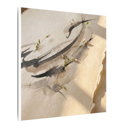 Ink Brushstroke Watercolor Canvas Art | Neutral Japandi Art