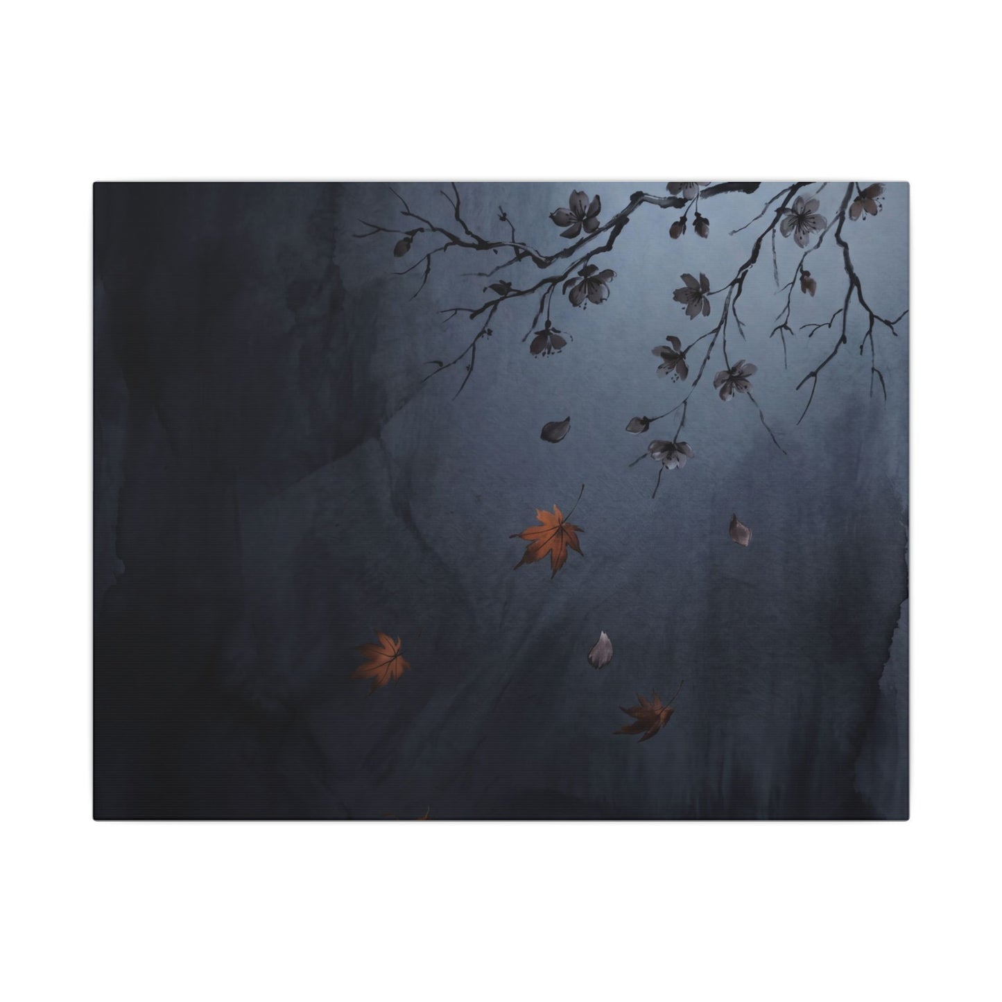 Autumn Cherry Blossom Charcoal Ink Canvas Art | Atmospheric Decor