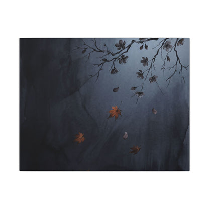 Autumn Cherry Blossom Charcoal Ink Canvas Art | Atmospheric Decor