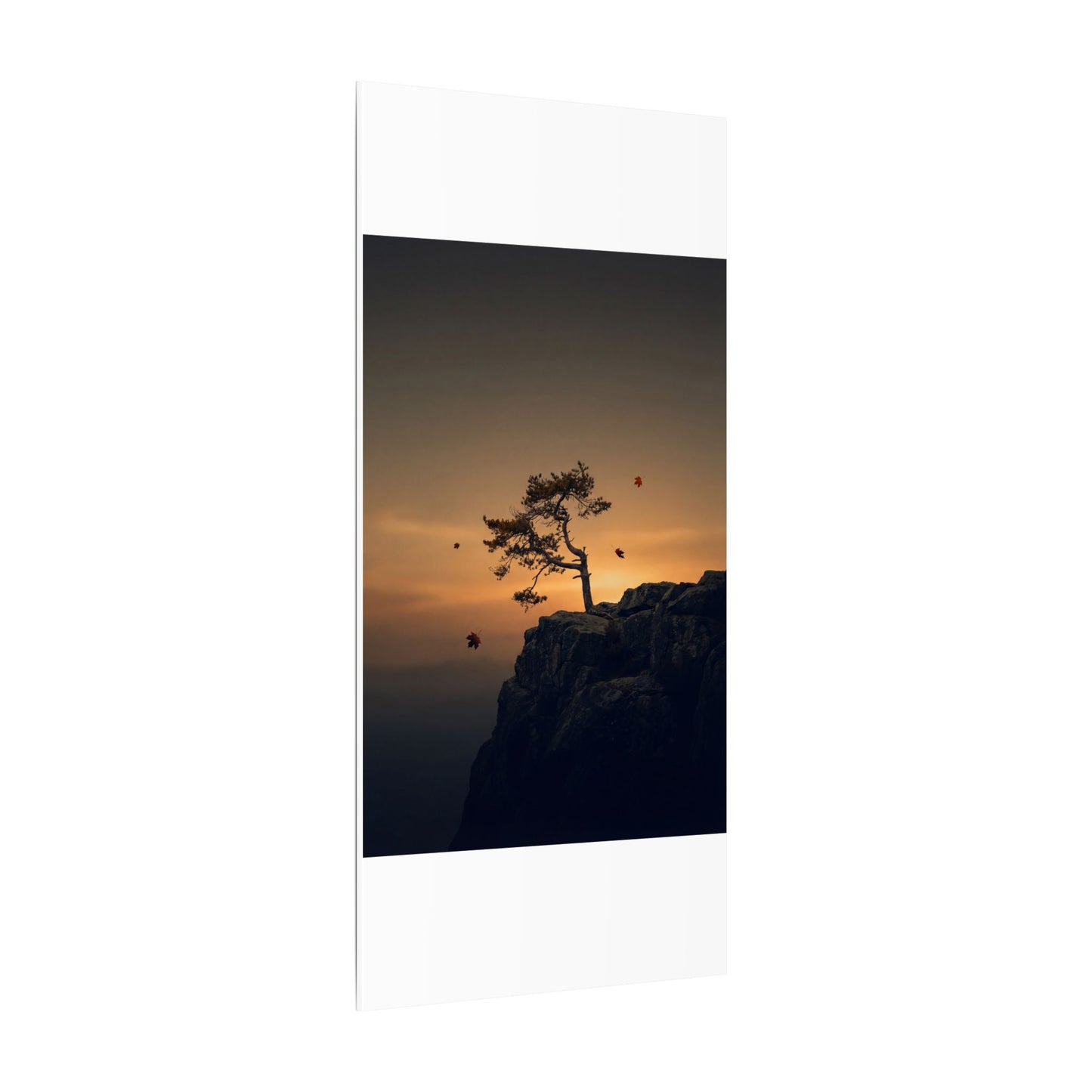Dark Japandi Pine Tree in Golden Hour | Moody Minimal Canvas Art