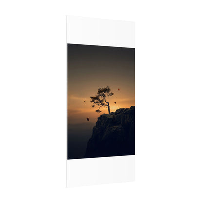 Dark Japandi Pine Tree in Golden Hour | Moody Minimal Canvas Art