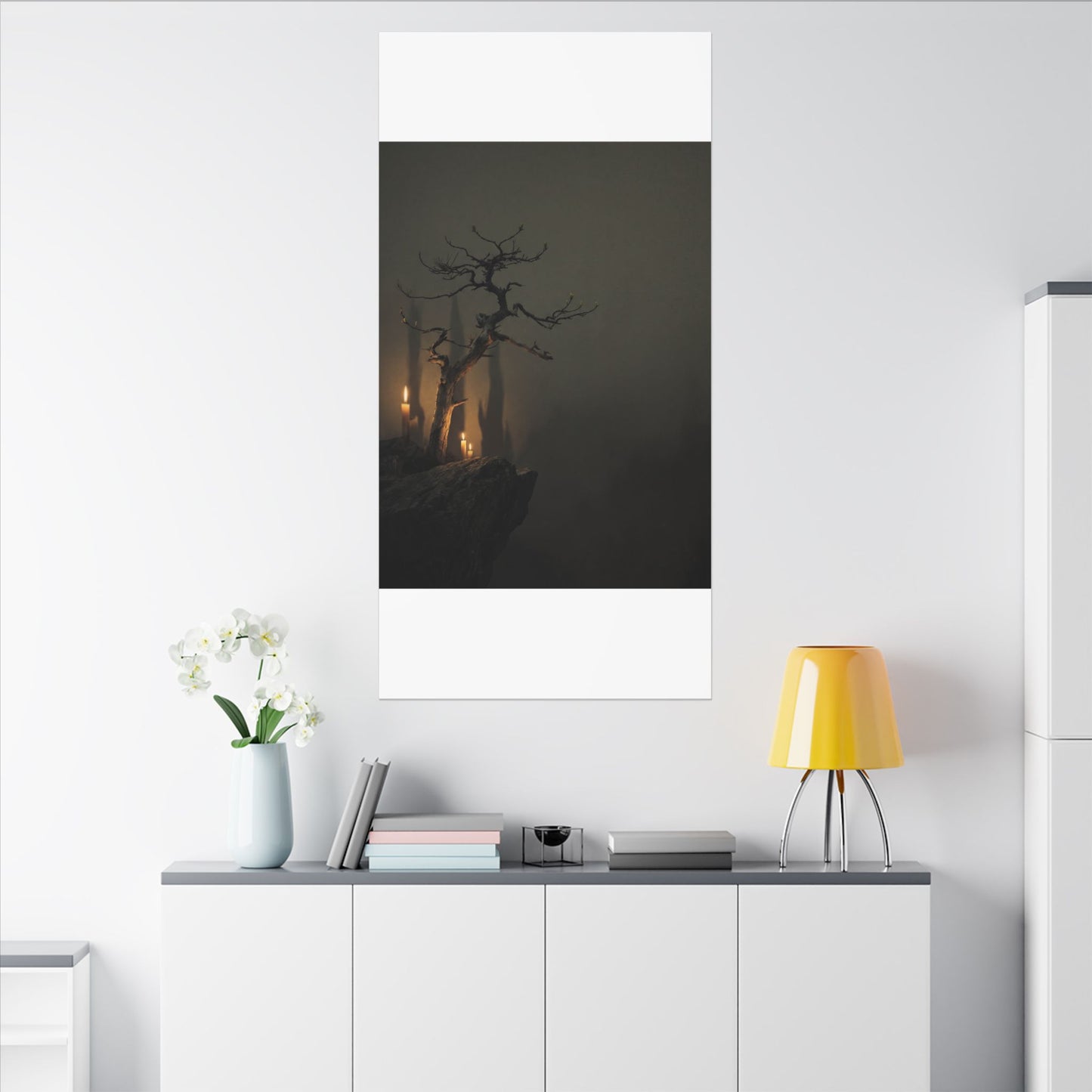 Ma Pine Tree Canvas Art - Dark Japandi Shadow Zen