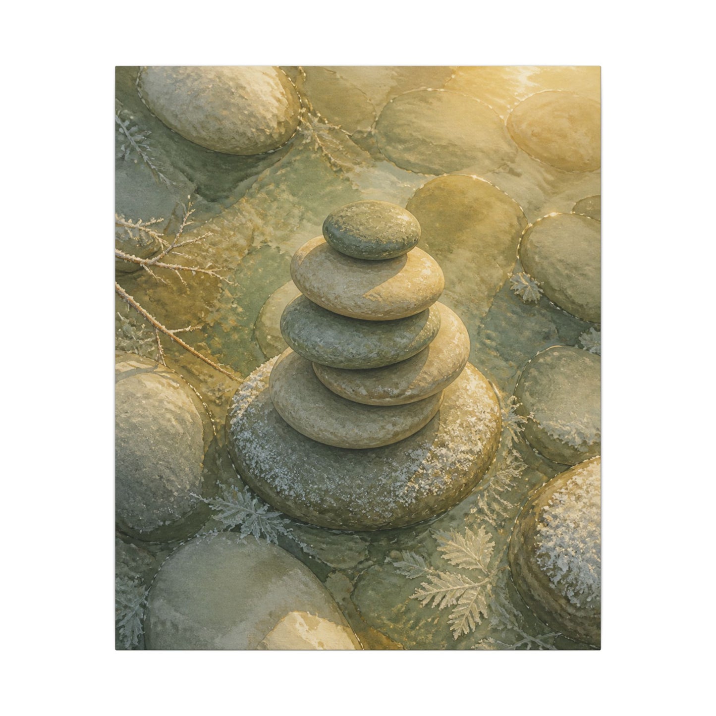 River Stones Watercolor Canvas Art | Elegant Japandi Art