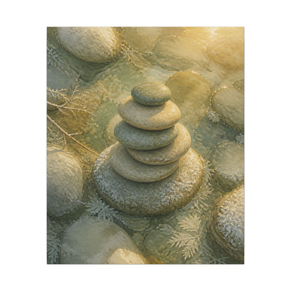 River Stones Watercolor Canvas Art | Elegant Japandi Art