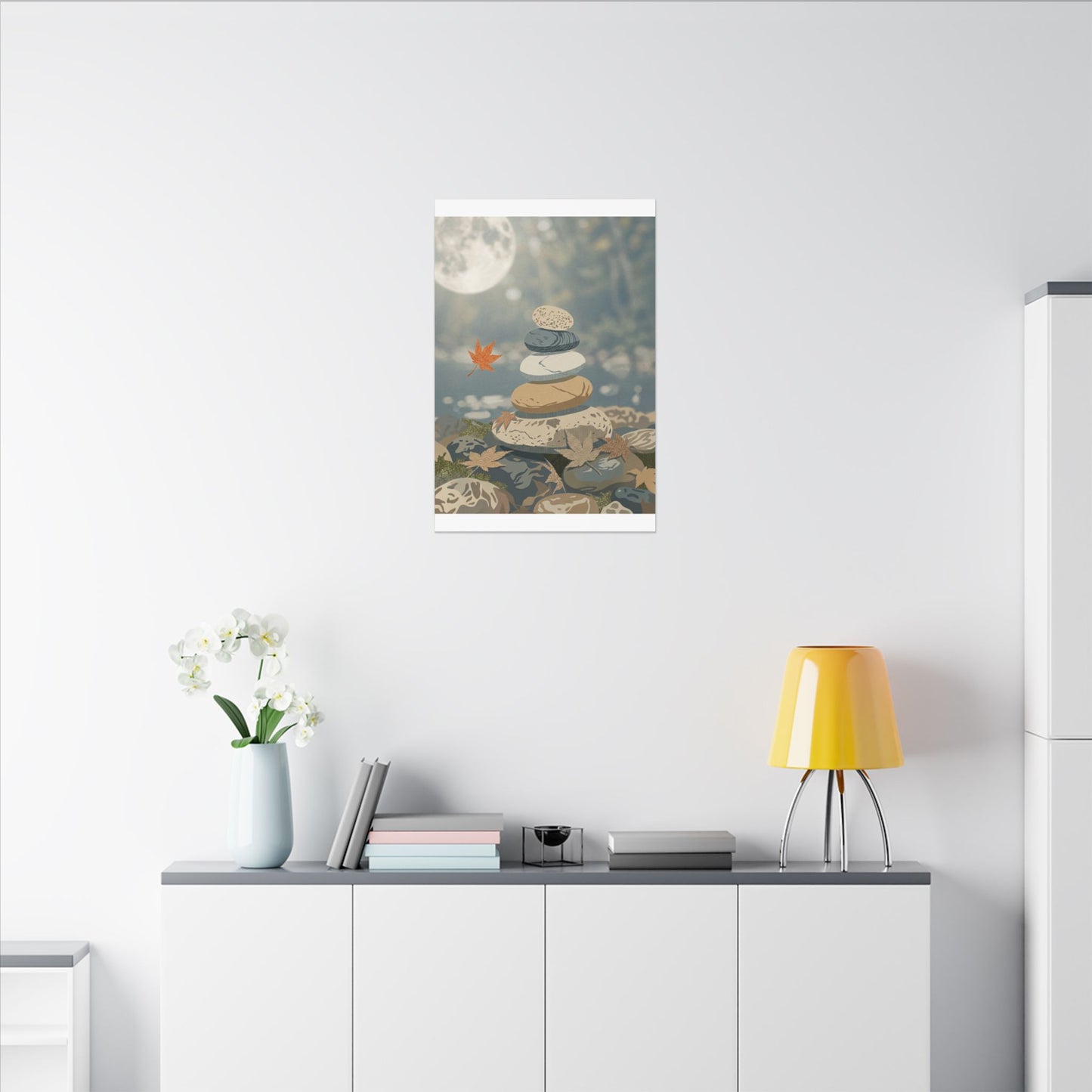 Warm River Stones Canvas Art - Japanese Pattern Japandi