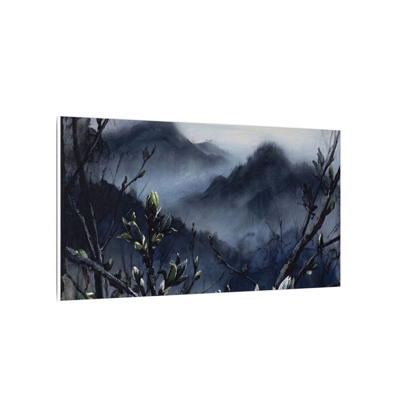 Mountain Mist Spring Canvas Art | Dark Japandi Atmospheric Design