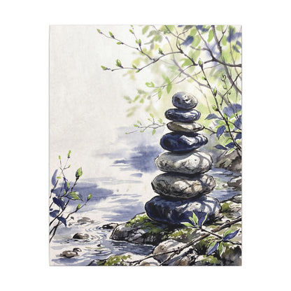 River Stones Sumi E Canvas Art | Serene Zen Art