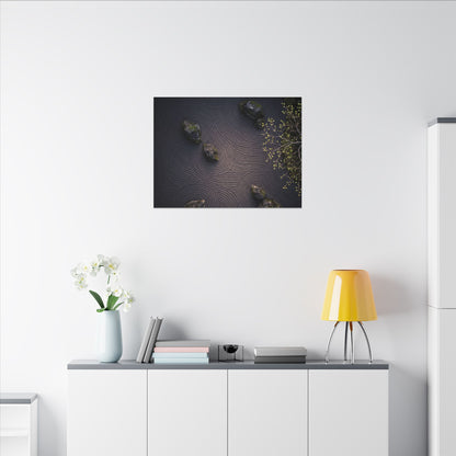 Dark Japandi Rock Garden in Dawn | Shadow Zen Canvas Art
