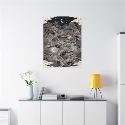 Moonlit Garden Ukiyo E Inspired Canvas Art | Serene Zen Art