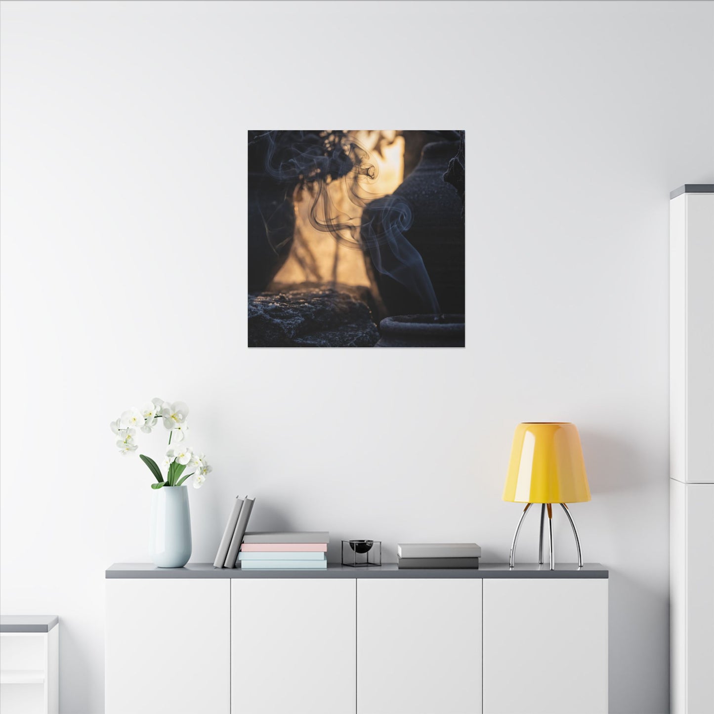 Incense Smoke Canvas Art | Winter Dark Japandi Shadow Zen Art