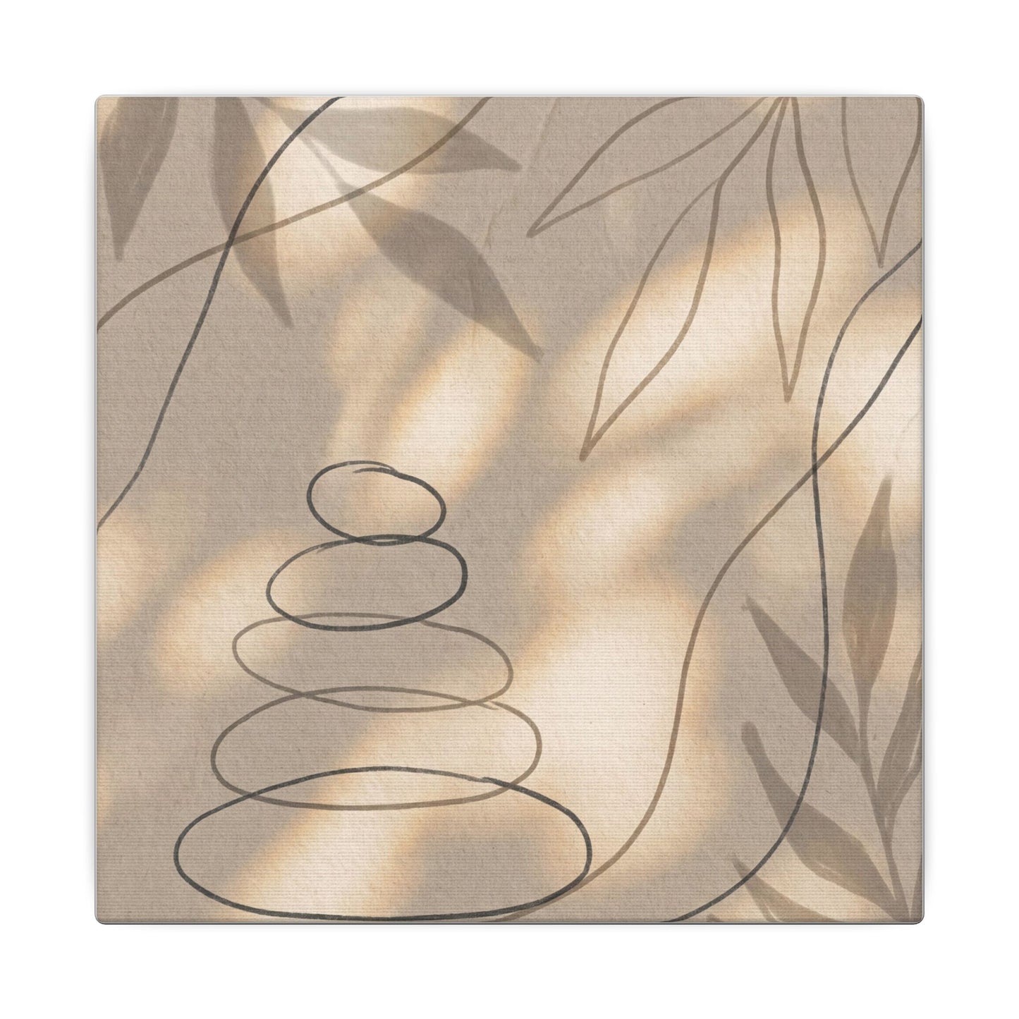 River Stones Minimal Line Canvas Art | Earthy Japandi Art