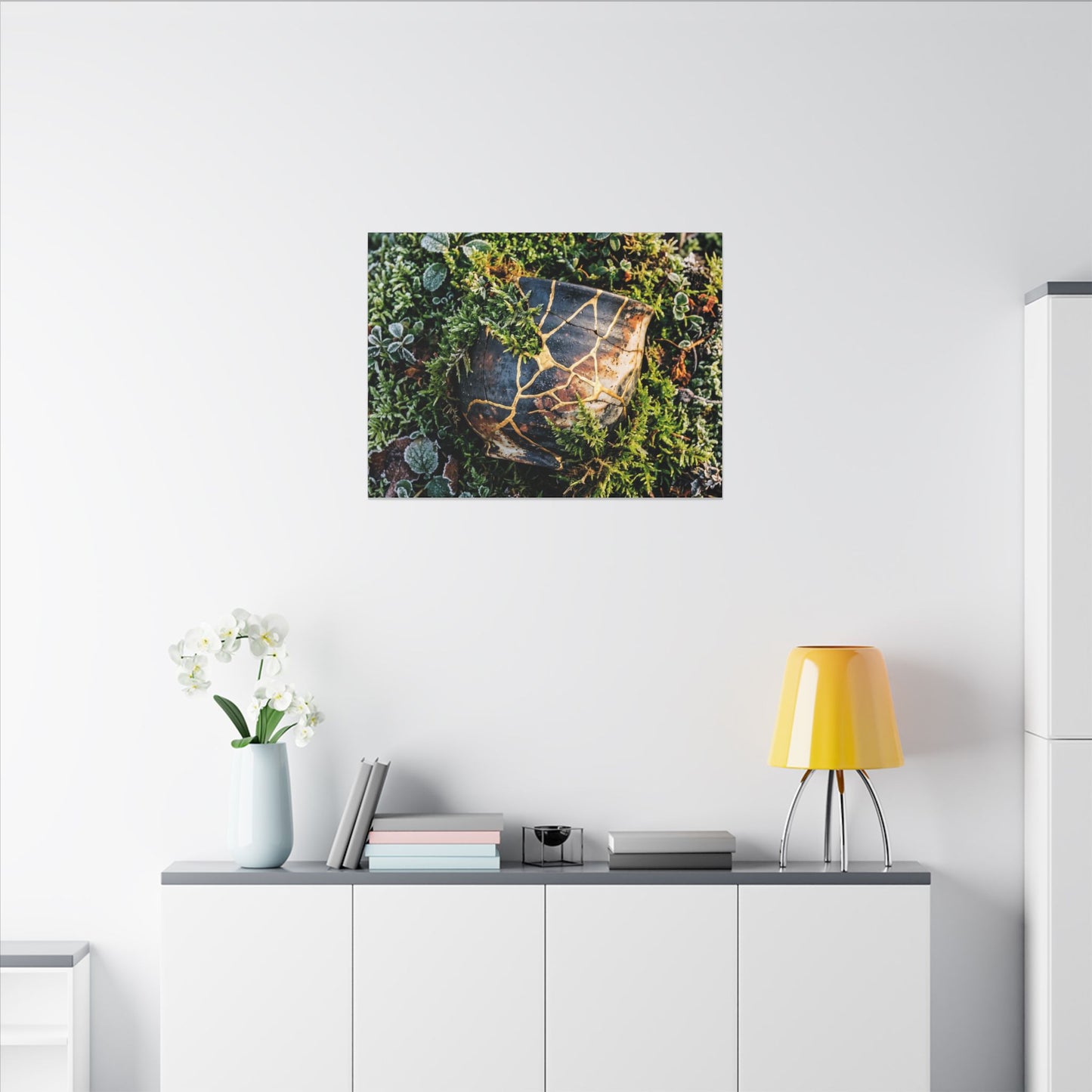 Artful Moss Close Up Canvas Art - Gold Repair Kintsugi