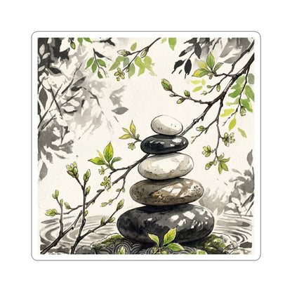 Mono No Aware River Stones Sticker - Japandi Japanese Pattern