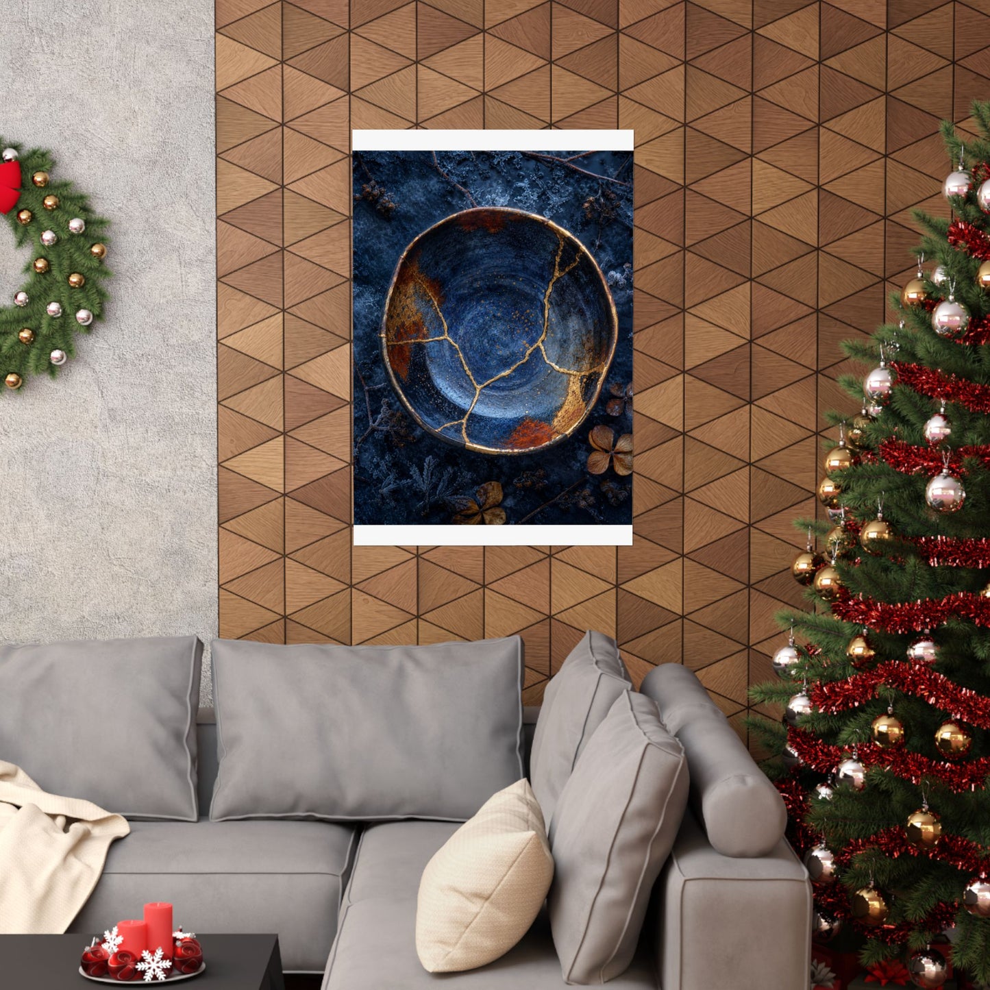 Fukinsei Ceramic Bowl Wall Art Print - Kintsugi Crackle Gold