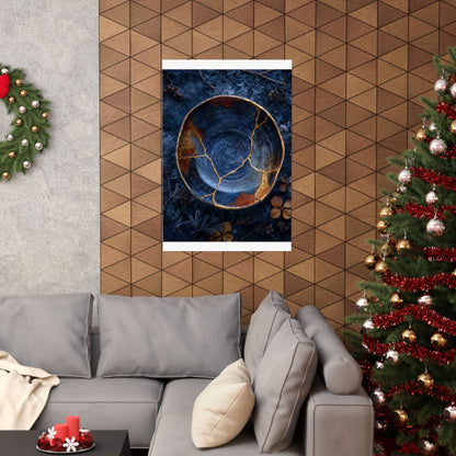 Fukinsei Ceramic Bowl Wall Art Print - Kintsugi Crackle Gold