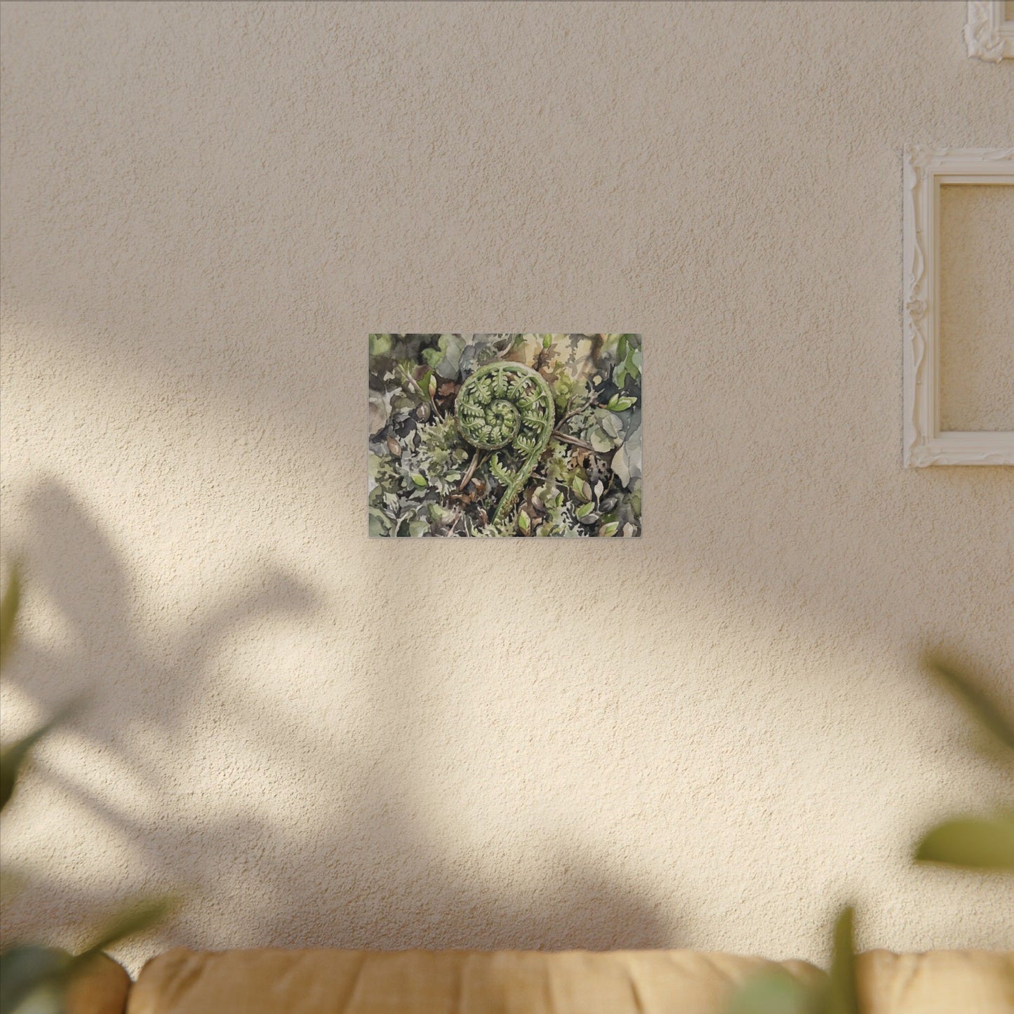 Fern Unfurling Spring Canvas Art | Japandi Neutral Design