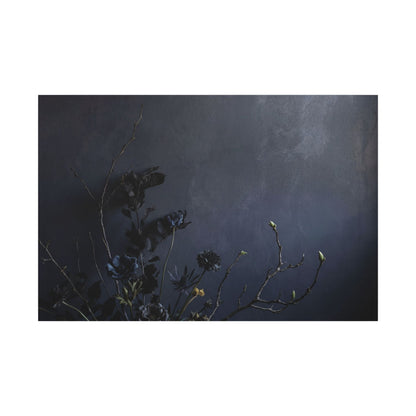 Dried Flowers Spring Canvas Art | Dark Japandi Moody Design
