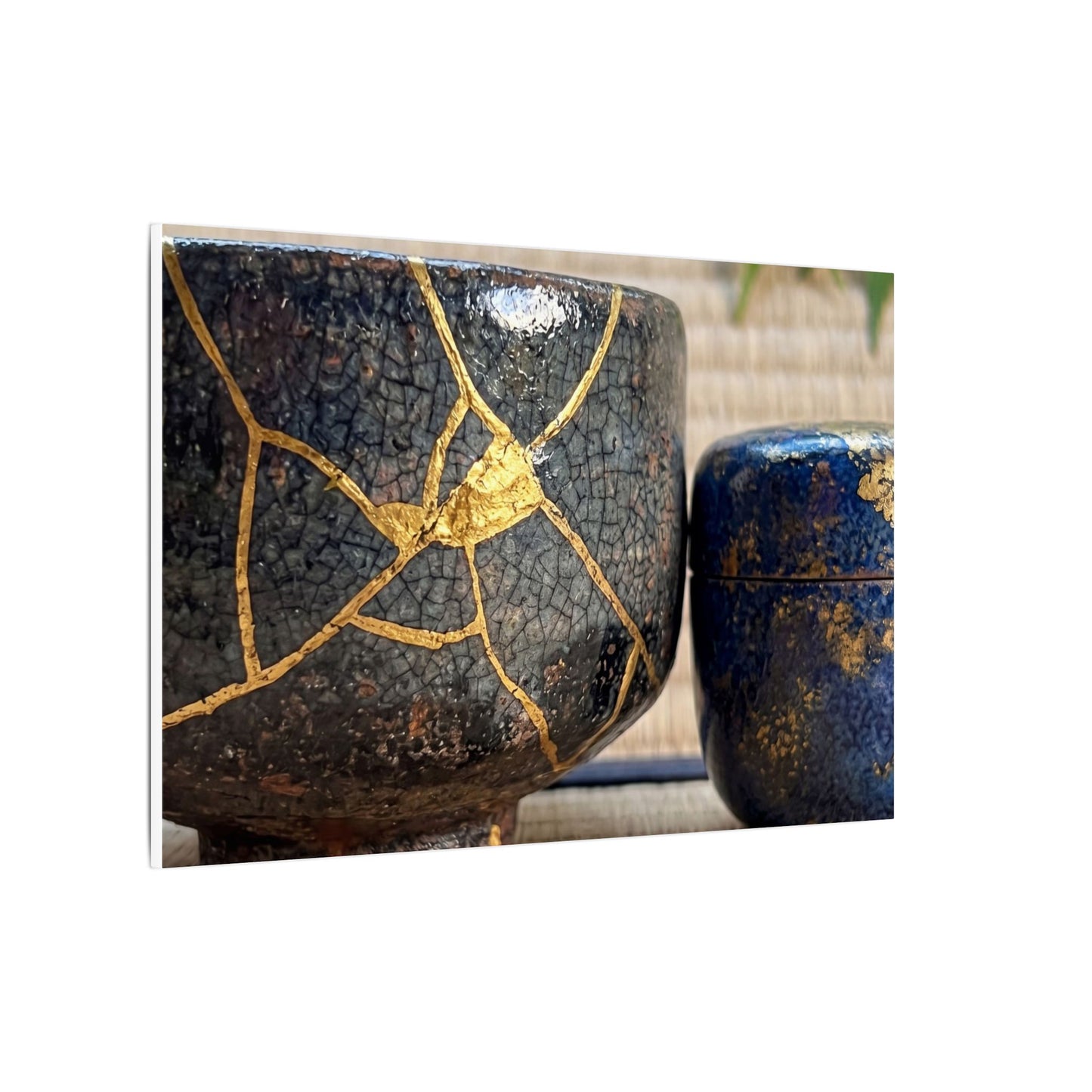 Tea Ceremony Crackle Gold Canvas Art | Philosophical Kintsugi Art