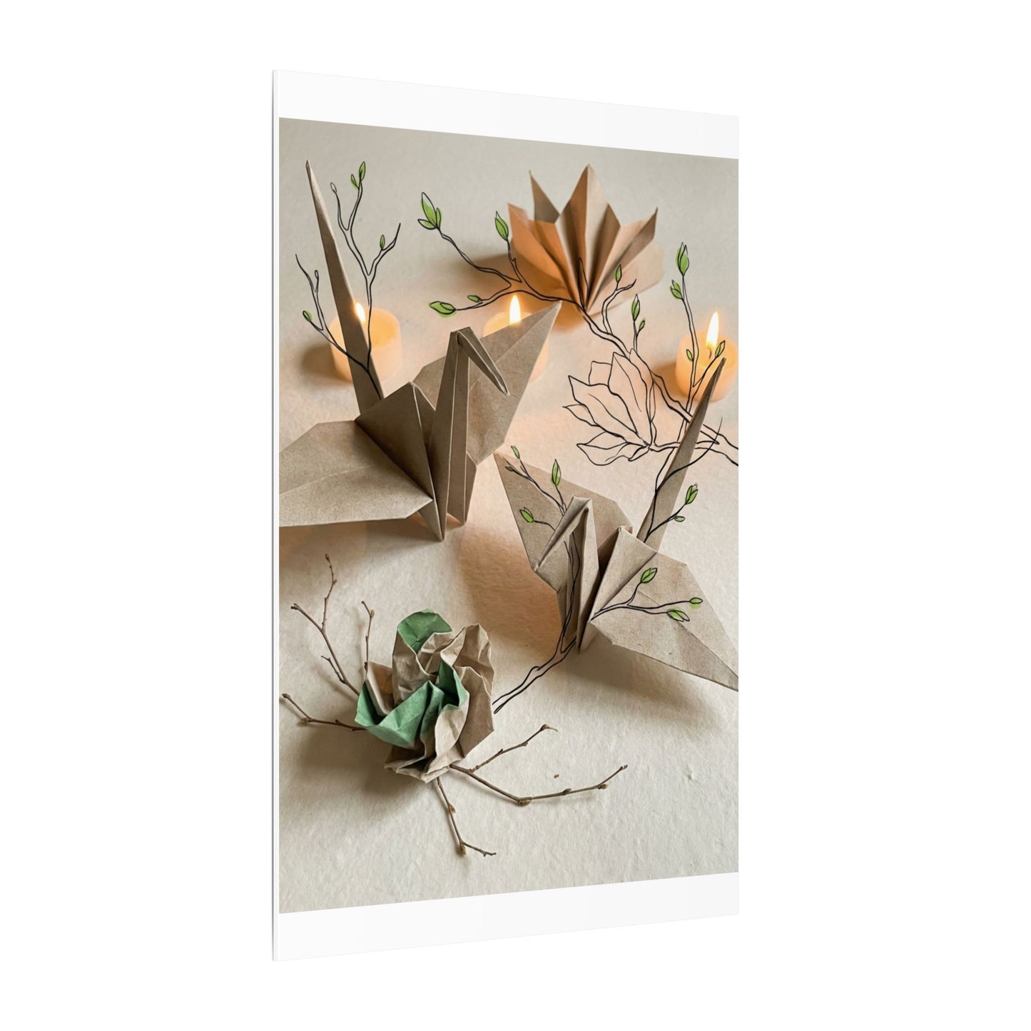 Paper Fold Spring Canvas Art | Japandi Earthy Design