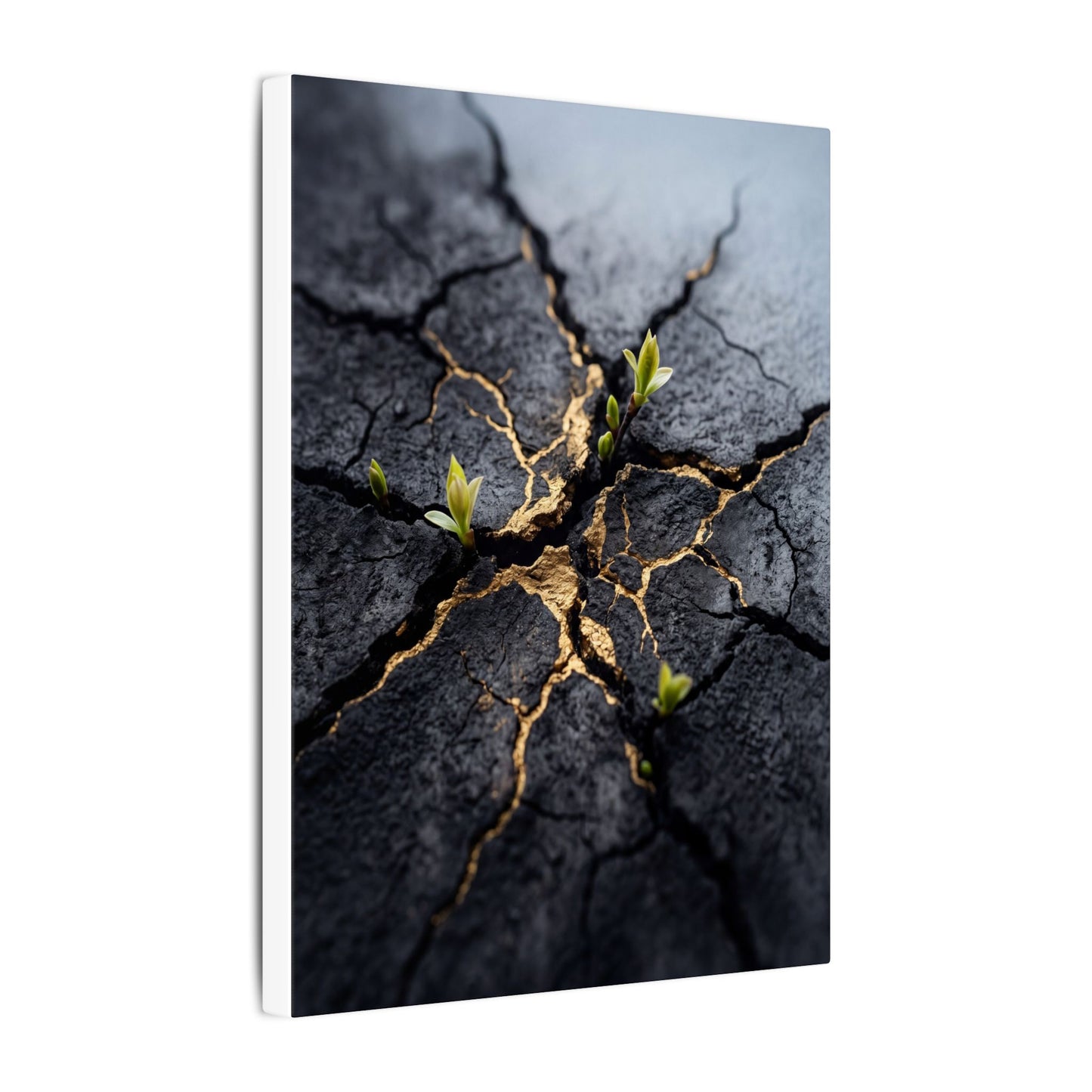 Ma Cracked Earth Canvas Art - Dark Japandi Charcoal Ink