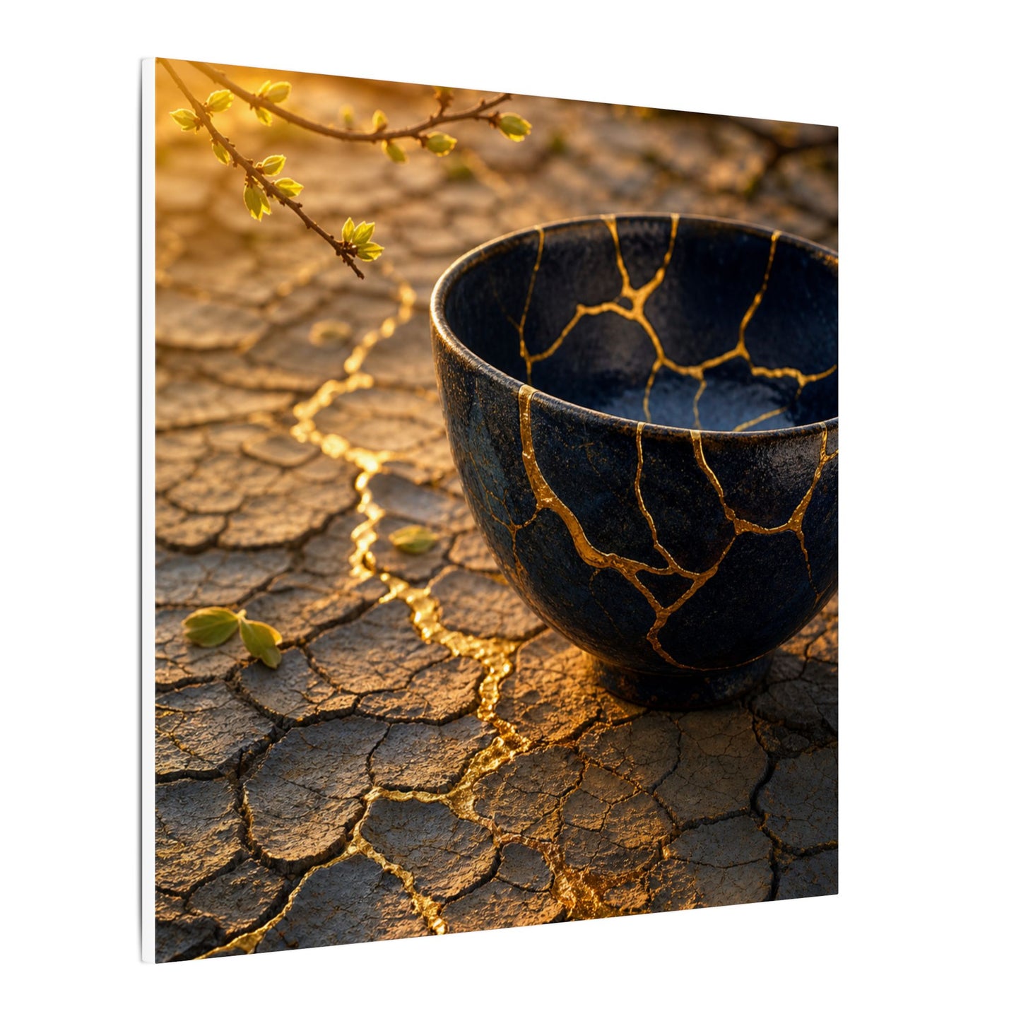 Golden Hour Cracked Earth Canvas Art - Kintsugi Fukinsei