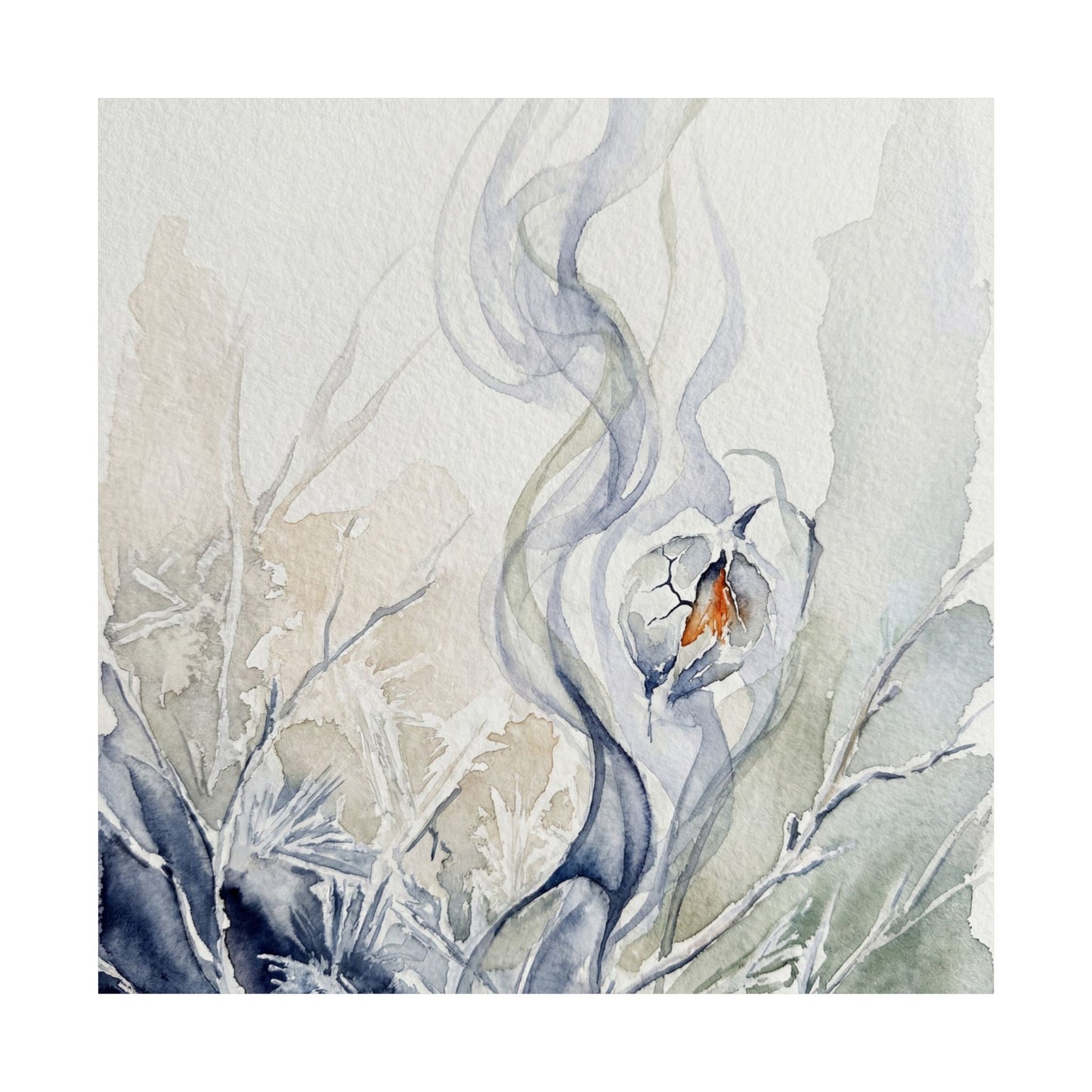 Incense Smoke Watercolor Wall Art Print | Elegant Japandi Art